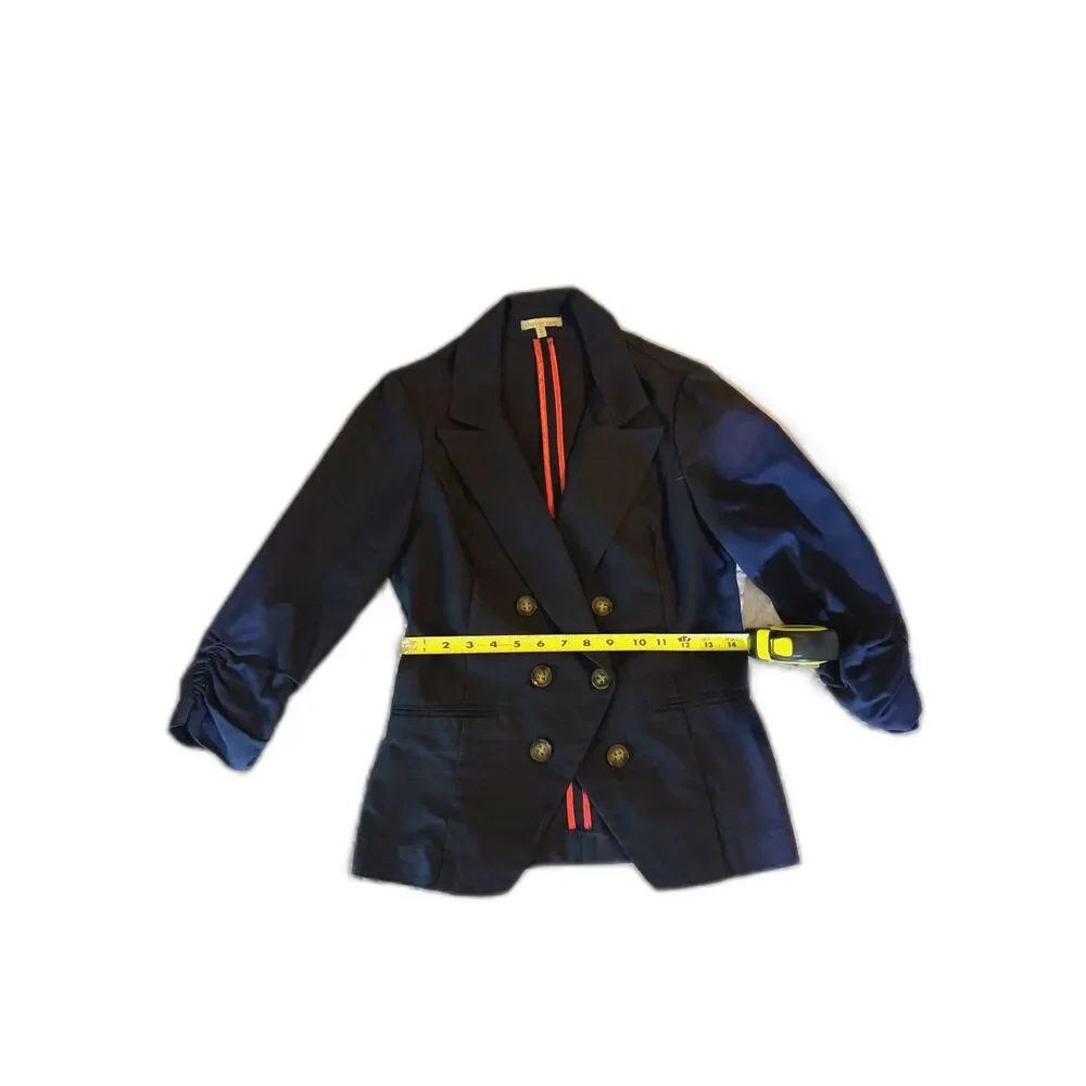 Y2K Charlotte Russe Royal Blue Double Breasted Blazer Ruched 3/4 Scrunch Sleeve